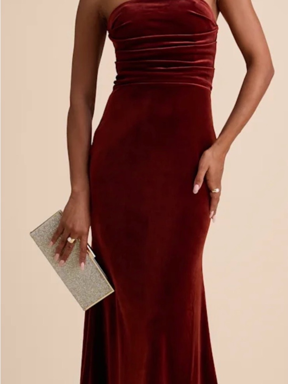 Lulu's | Maren Rust Velvet Strapless Mermaid Maxi Dress | M